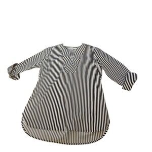 Foxcroft NYC Black White Striped Blouse Top‎ Tunic Womens Size 6